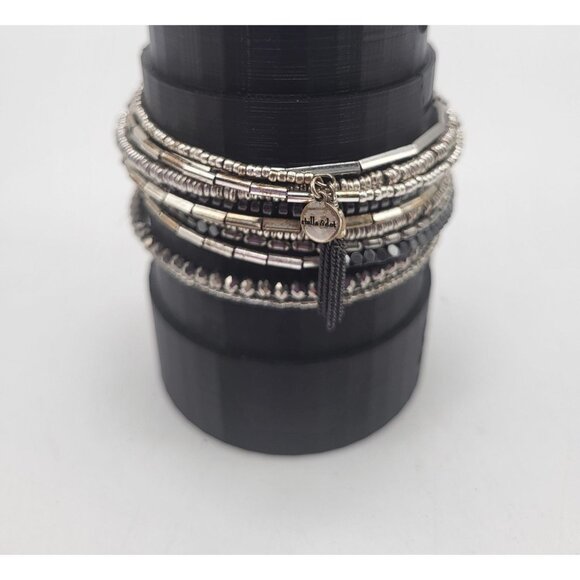 Stella & Dot Jewelry - Stella & Dot Celine Silver Beaded Coil Wrap Bracelet Bling with Tassels Hematite